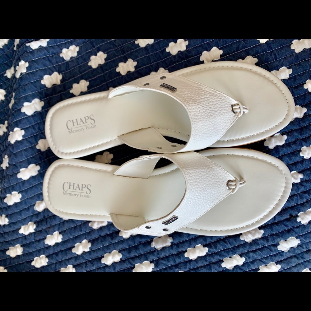NEW Chaps White Leather Sandals